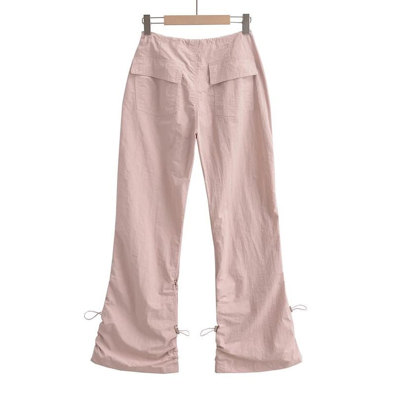 Parachute Pants Low Rise Y2K Clothes Cargo Pants Women Y2K Streetwear Baggy Pants for Women Casual Flare Pants Pink