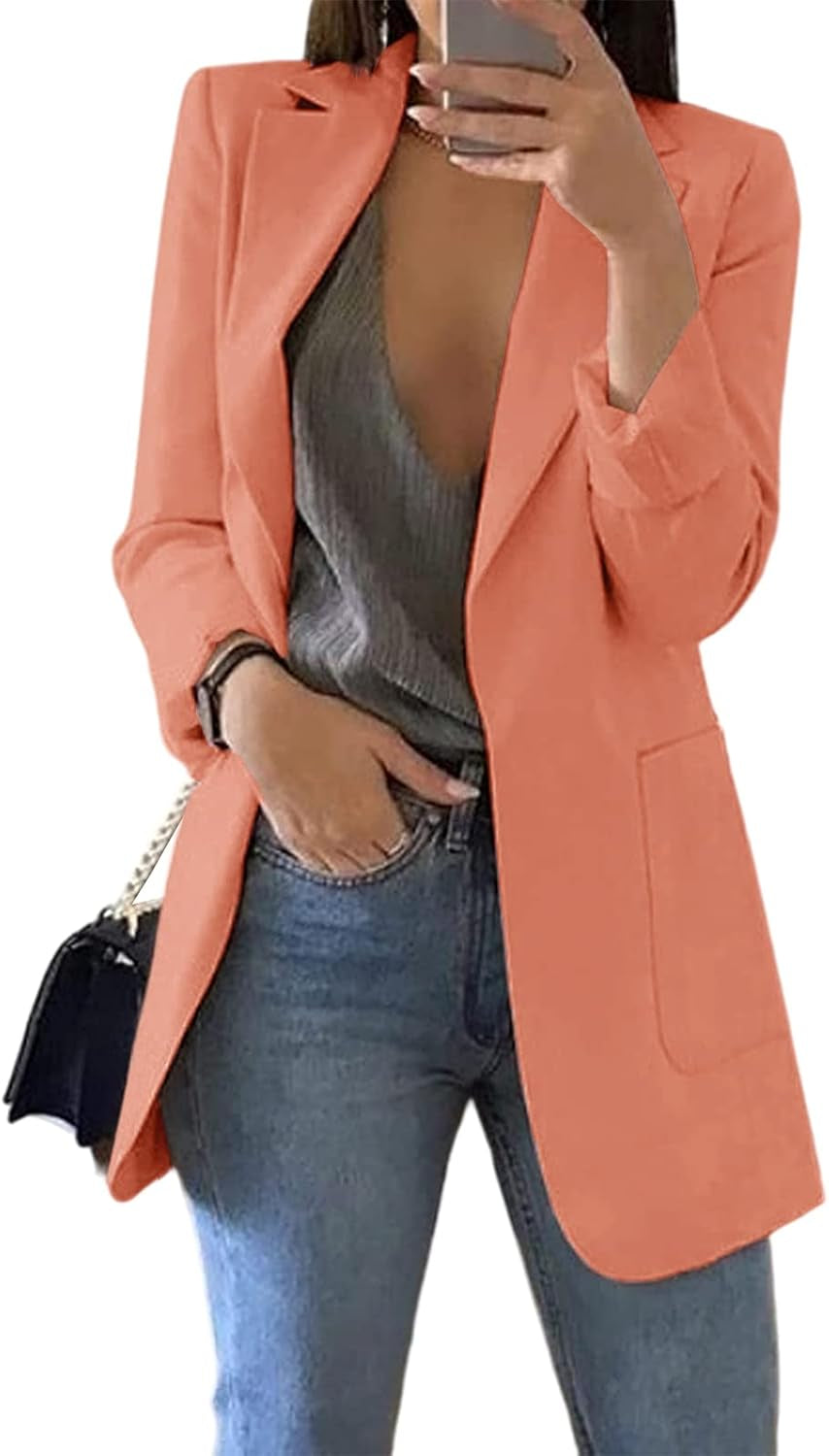 Womens Casual Blazers Open Front Long Sleeve Lapel Collar Work Office Jacket