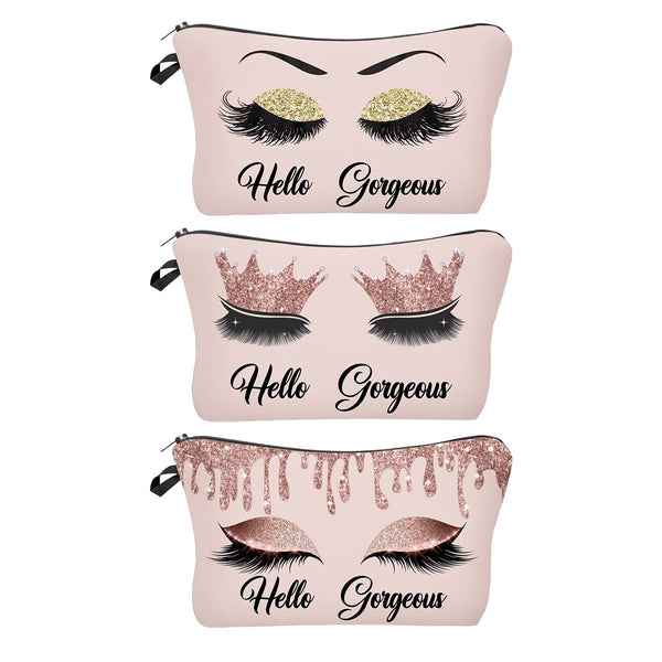3 Pack Hello Gorgeous Funny Makeup Bag Gift for Women Inspirational Cosmetics Pouch for Purse Travel Bag Cases for Toiletries Accessories Organizer