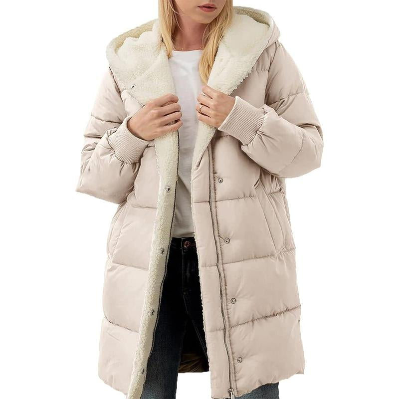 FMEYOA Womens Winter Warm Coats Sherpa Fleece Lined Long Hooded Puffer Jacket M4D031