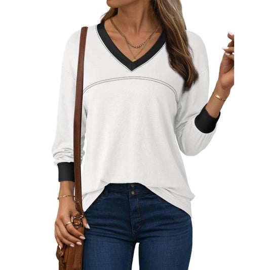 Dokotoo Women Blouses Dressy Casual Long Sleeve Shirts V Neck Color Block Tops Fall Outfits 2025