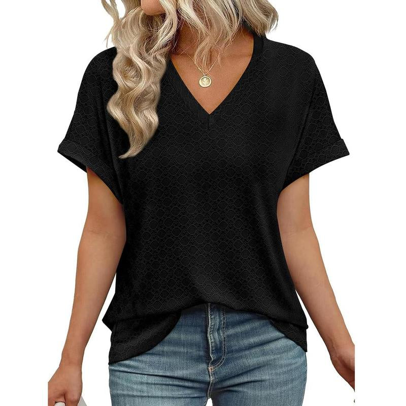 WIHOLL 3/4 Length Sleeve Womens Tops V Neck Casual Tunic Tops Basic Shirts Loose Fit Blouse