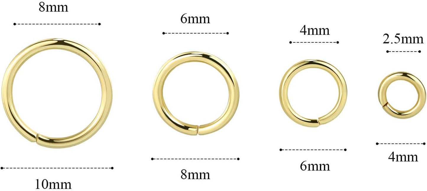 14K Gold Plated Jump Rings 900PCS 4/6/8/10 Mm Gold Jump Rings Strong Open Ring Bulk for Necklace Bracelet Earrings Jewelry Making