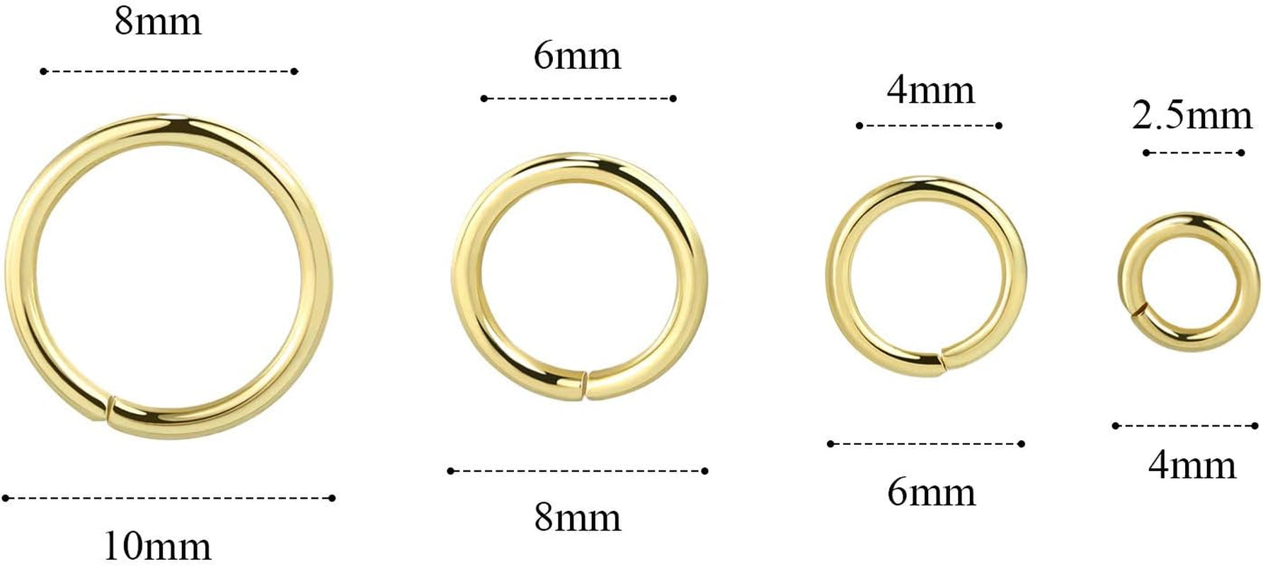 14K Gold Plated Jump Rings 900PCS 4/6/8/10 Mm Gold Jump Rings Strong Open Ring Bulk for Necklace Bracelet Earrings Jewelry Making