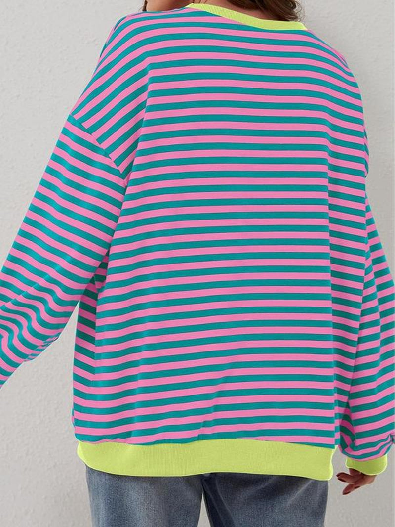 Colorblocked Striped Piping Pullover Sweatshirt Clothing Women Womens Tops
