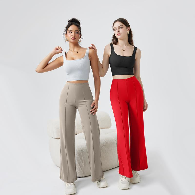OQQ Women Straight Leg Pants High Waist Casual Lounge Work Basic Pants Vacation Comfort Trouser Minimalist Womenswear Bottom Lady Underwear Nylon