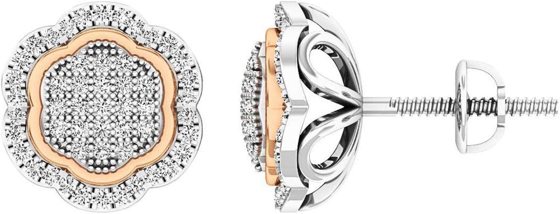 0.35 Cttw 14K round White Diamond Womens Cluster Flower Earrings 1/, Solid Gold