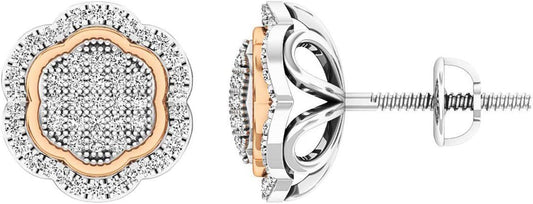 0.35 Cttw 14K round White Diamond Womens Cluster Flower Earrings 1/, Solid Gold
