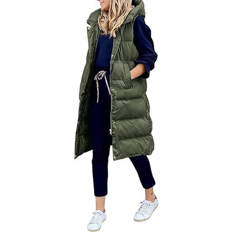 Goranbon Womens down Vest with Stand Collar Thick Hooded Sleeveless Long Coats Jacket