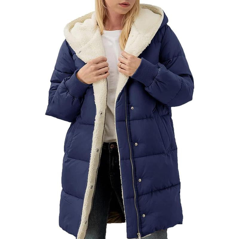 FMEYOA Womens Winter Warm Coats Sherpa Fleece Lined Long Hooded Puffer Jacket M4D031