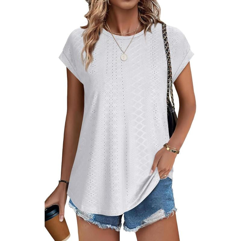WIHOLL Womens Tops Short Sleeve Shirts Blouses for Women Dressy Casual Cap Sleeve Tops with Curved Hem