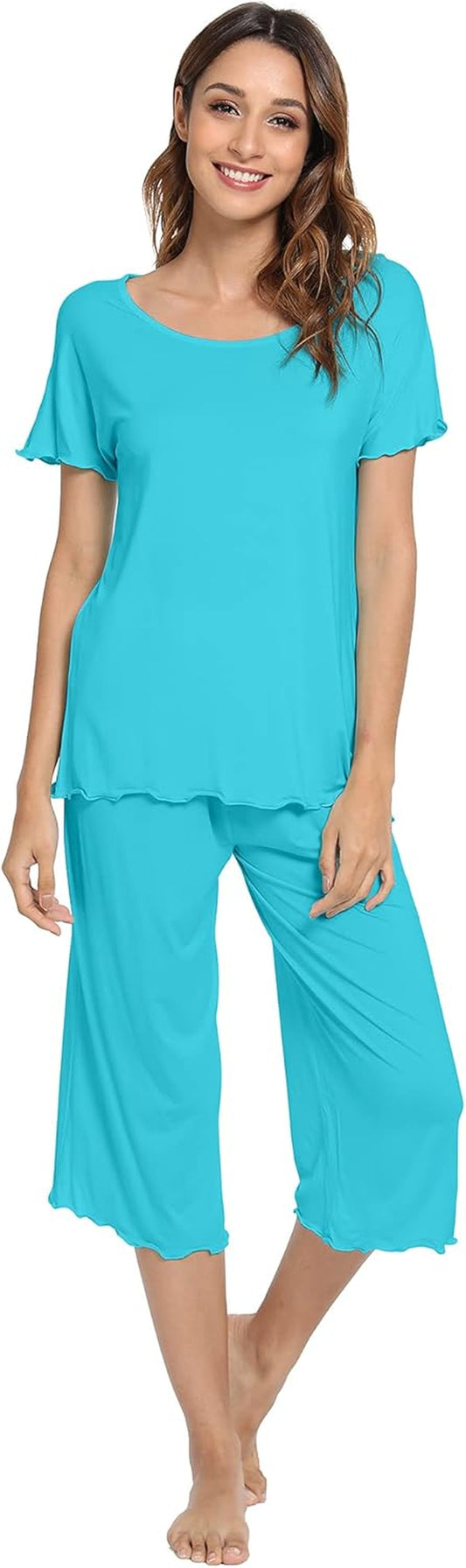 Bamboo Viscose Pajamas for Women Soft Capri Pants Pajama Sets plus Size Sleepwear Pjs Loungewear S-4X