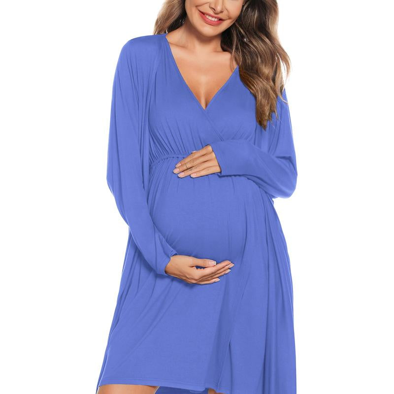 SWOMOG Women Maternity Nursing Gown and Robe Set 3 in 1 Soft Modal Fabric Nursing Gown for Hospital Bathrobe Pregnancy Postpartum Outfits Pregnant
