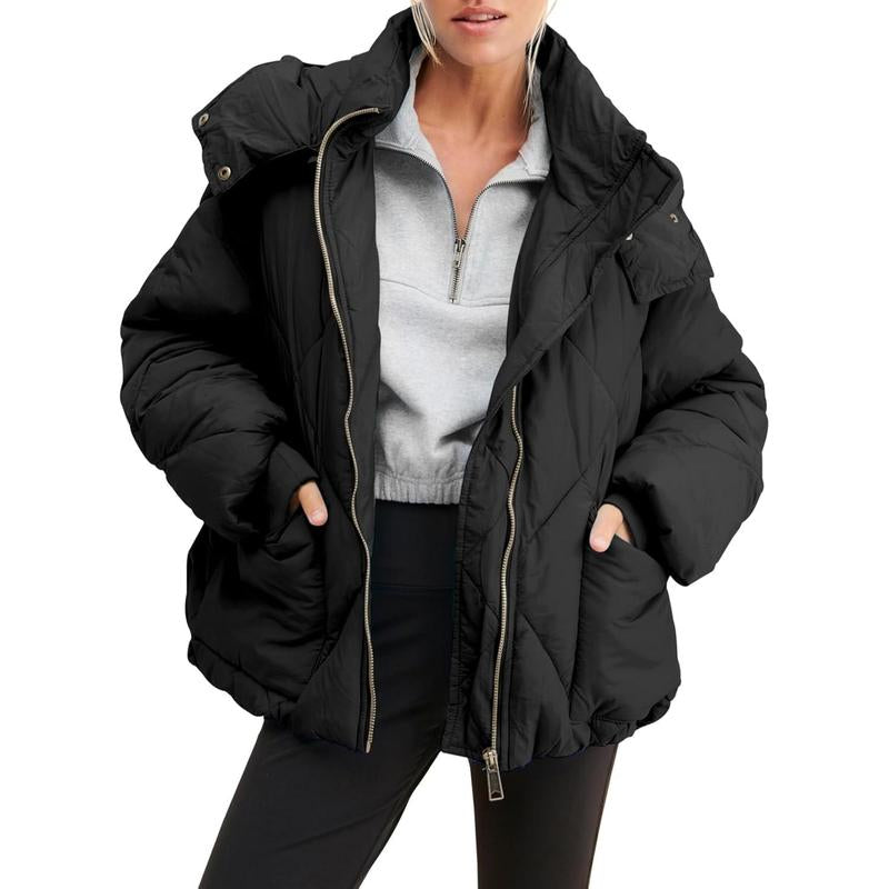 Fisace Womens Zipper Hooded Puffer Jacket Long Sleeve Winter Warm down Coats with Pocket