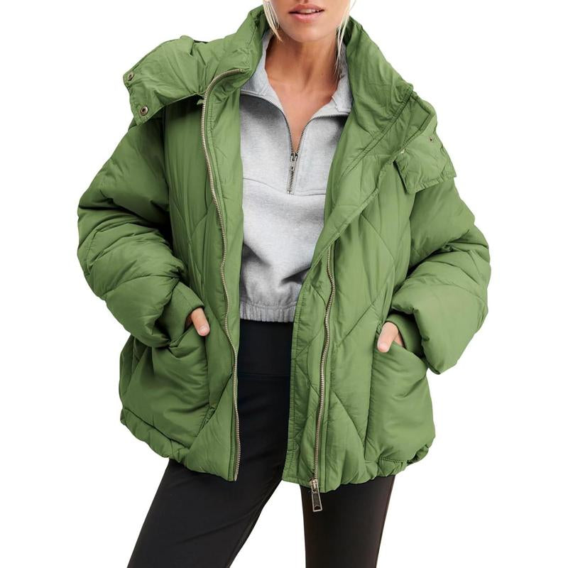 Fisace Womens Zipper Hooded Puffer Jacket Long Sleeve Winter Warm down Coats with Pocket