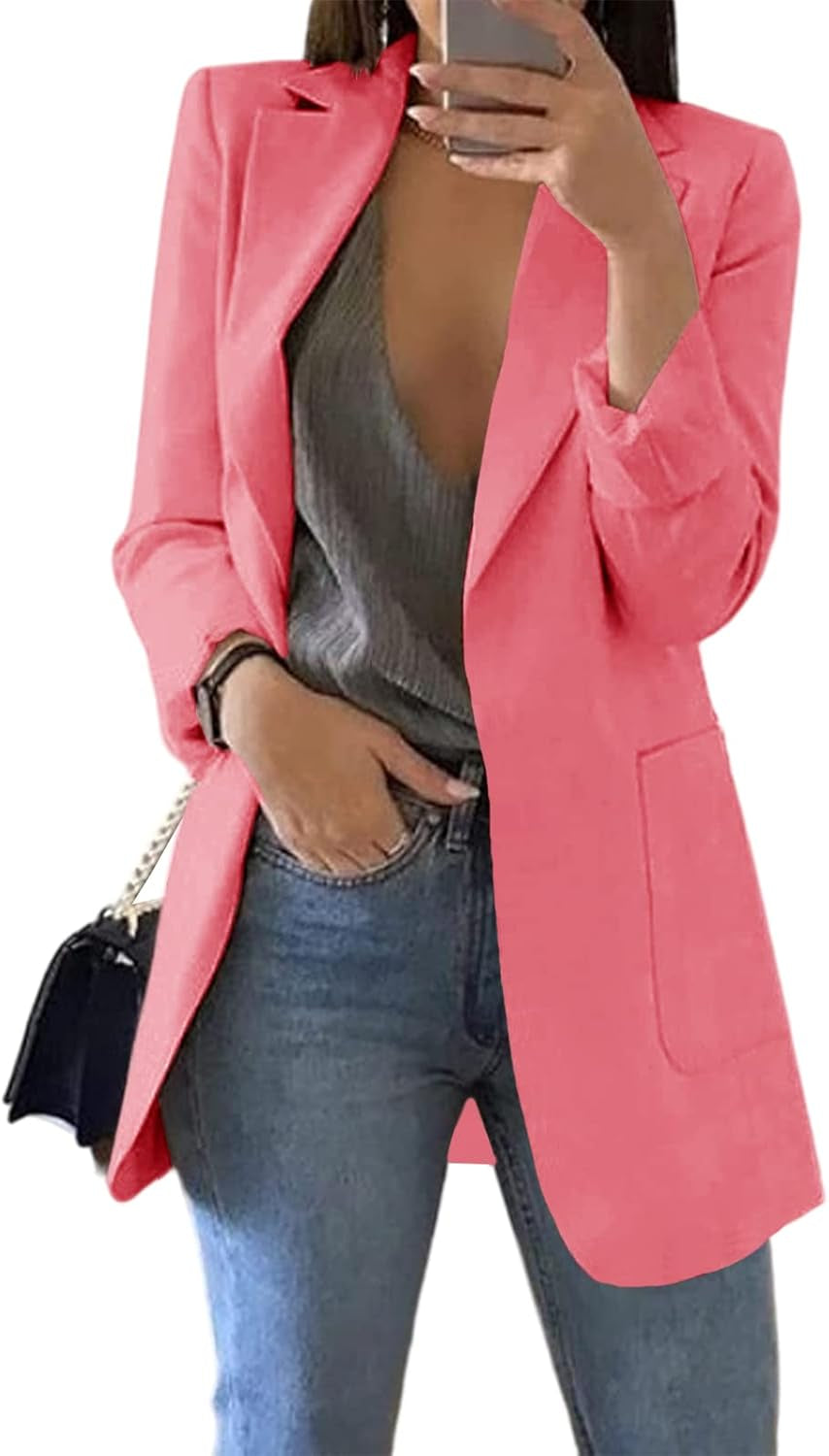 Womens Casual Blazers Open Front Long Sleeve Lapel Collar Work Office Jacket
