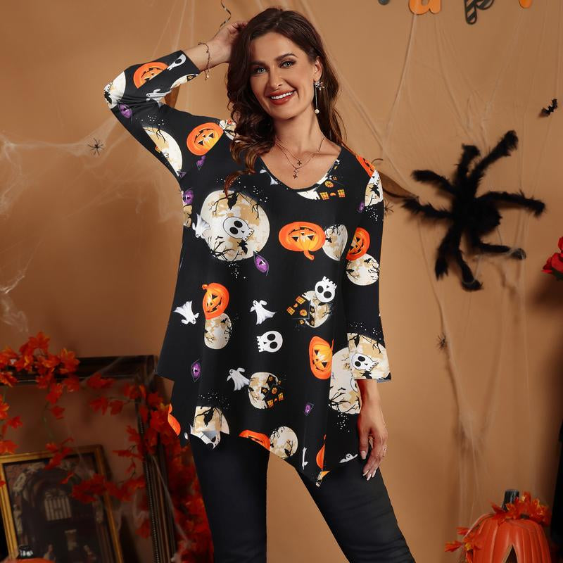 LARACE plus Size Tops for Women 3/4 Sleeve Christmas Crewneck Blouses Shirts Tunic Womenswear Asymmetrical Plussize Basic Top Dress Flowy Fabric Fit Christmas Clothes Blouse Women Tops Basic Minimalist Christmas T-Shirts Comfortable Tops Outfits Suits