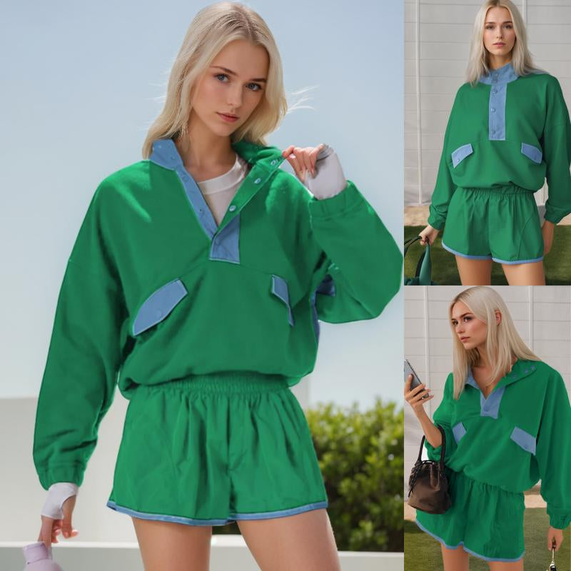 Tanming Women'S Two Piece Short Sets Summer Lounge Sweatsuits Long Sleeve Outfits Travel Tracksuit with Pocket Womenswear Clothes