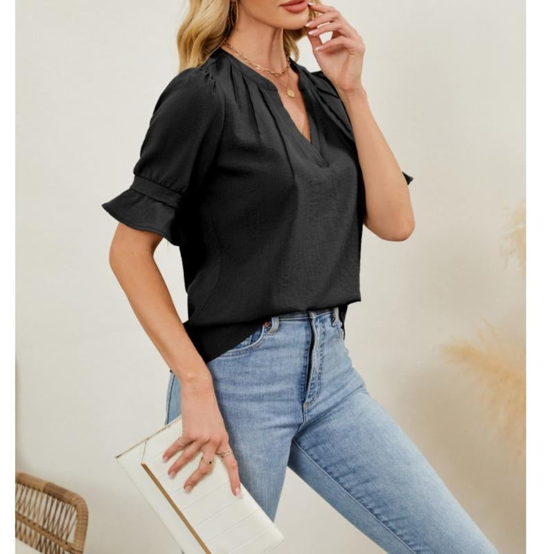 Womens Tops Trendy V Neck Short Sleeve Tshirts Business Casual Basic Tee Loose Fit