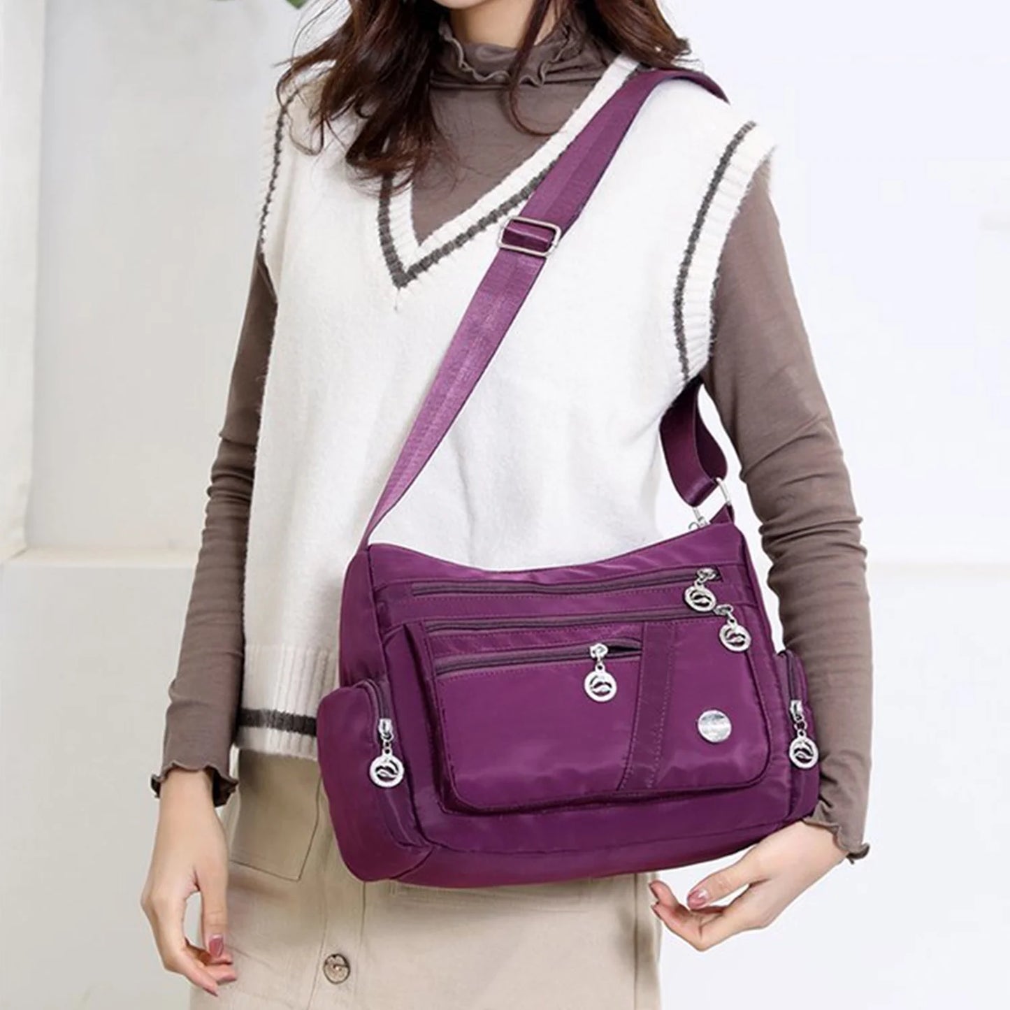 Crossbody Bags for Women, Multiple Pockets Shoulder Bag, Ladies Purses Fashion Handle Satchel - Black