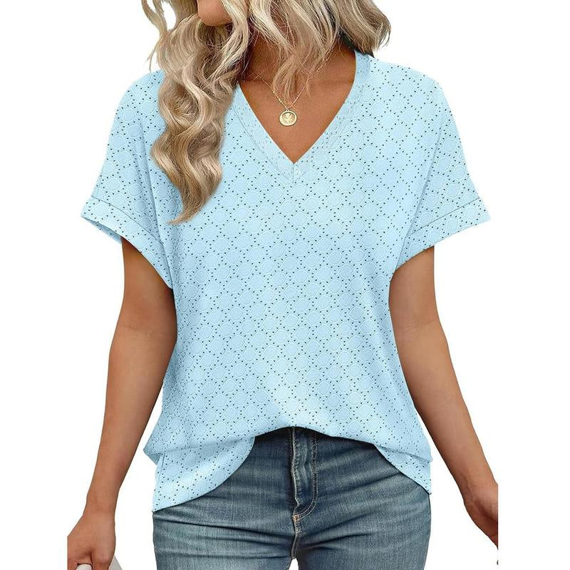 WIHOLL 3/4 Length Sleeve Womens Tops V Neck Casual Tunic Tops Basic Shirts Loose Fit Blouse