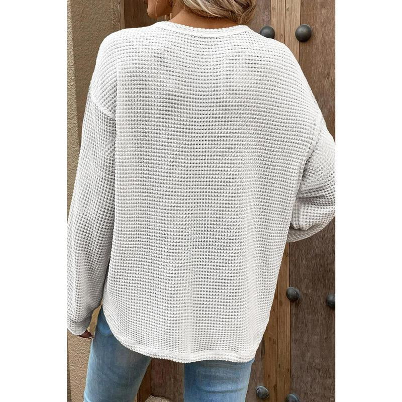 Dokotoo Womens Tops 2025 Oversized Long Sleeve Crewneck Waffle Knit Shirts Business Casual Blouses Basic Shirts Clothes Elegant