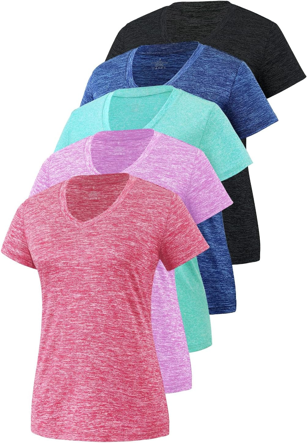 5-Pack Women'S Short Sleeve Dry Fit T-Shirt Moisture Wicking Athletic V-Neck Tee