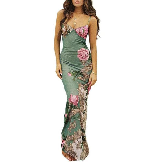 Womens Dress Dresses for Women Midi Dress Maxi Dress Mini Dress Women Vintage Spaghetti Strap Maxi Dress Sexy Low Cut Backless Floral Satin Slip Long Dress Y2K Cami Bodycon Dresses