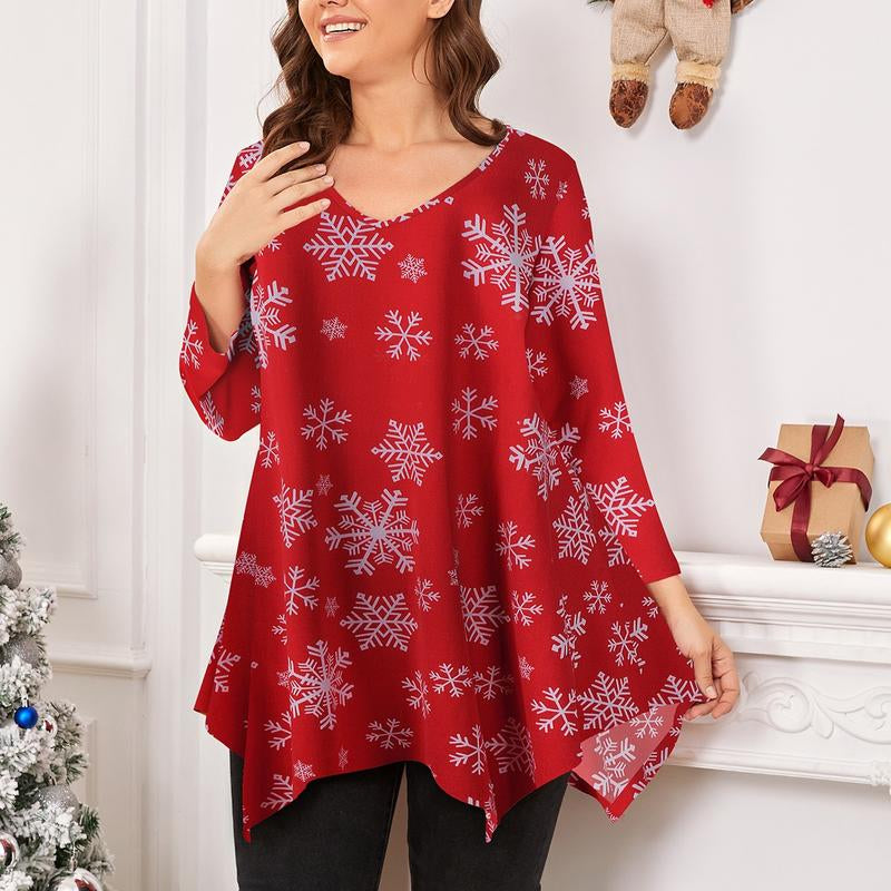 LARACE plus Size Tops for Women 3/4 Sleeve Christmas Crewneck Blouses Shirts Tunic Womenswear Asymmetrical Plussize Basic Top Dress Flowy Fabric Fit Christmas Clothes Blouse Women Tops Basic Minimalist Christmas T-Shirts Comfortable Tops Outfits Suits
