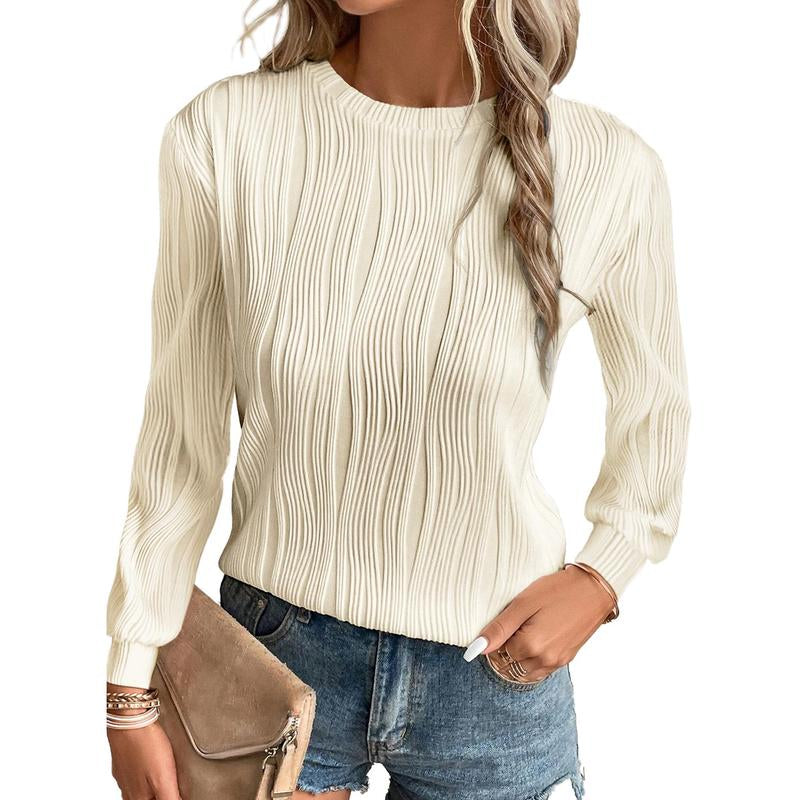 EVALESS Women'S Casual Sweatshirt Tops Trendy Long Sleeve Crewneck Basic Solid Loose Textured Shirts 2025 Fashion Womenswear Outfits Clothing