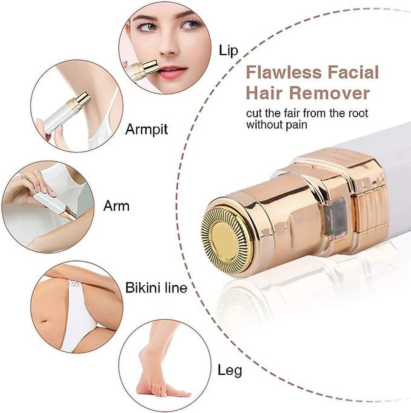 Facial Hair Remover for Women, Painless Flawless Hair Removal Portable Mini Epilator Electric Shaver Trimmer for Lady with Hair Remover Replacement Head, Cleaning Brush and Built-In Light (White)