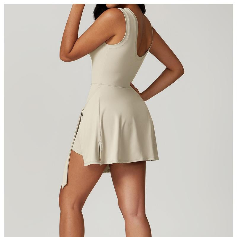 Women'S Tennis Dress with Built-In Shorts, Ruffle Side Slit and Tie Front Design - Sleeveless Athletic Dress for Summer Workouts Exercise Sport