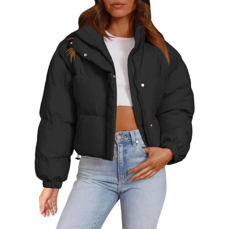 Imily Bela Womens Cropped Puffer Jackets Long Sleeve Stand Collar Coats Quilted Zipper Outerwear