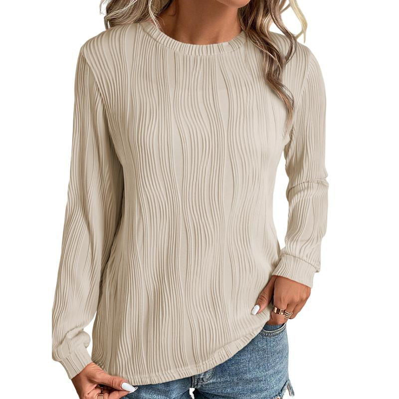 EVALESS Women'S Casual Sweatshirt Tops Trendy Long Sleeve Crewneck Basic Solid Loose Textured Shirts 2025 Fashion Womenswear Outfits Clothing