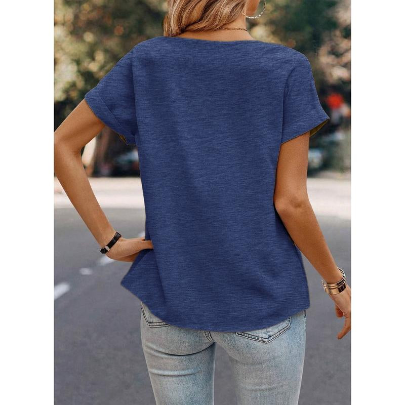 Dokotoo Womens Tops Trendy Crewneck Short Sleeve Summer T Shirts Casual Solid Loose Basic Pleated Blouses