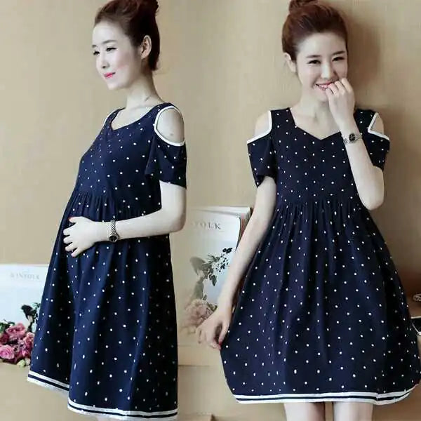 Polka Dot Off-The-Shoulder Maternity Dress