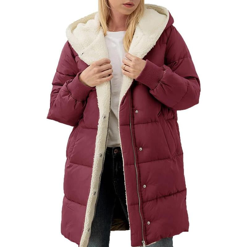 FMEYOA Womens Winter Warm Coats Sherpa Fleece Lined Long Hooded Puffer Jacket M4D031