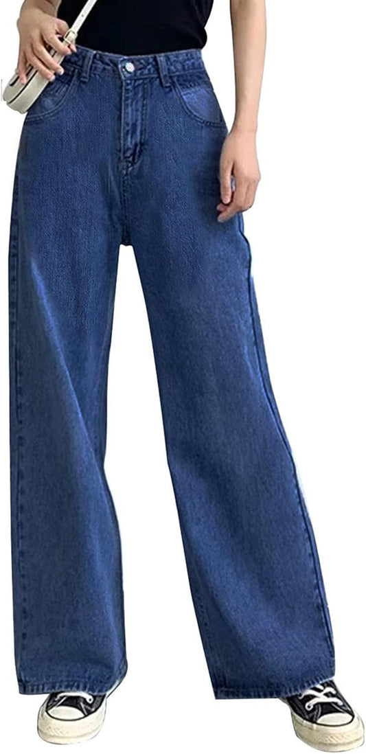 Baggy Wide Leg Jeans for Women High Waisted Trendy Flare Jeans Boyfriend Denim Pants with Patch Pockets