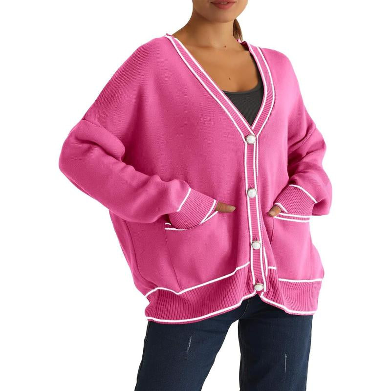 Fisace Womens Button down Cardigan Sweaters V Neck Open Front Oversized Knit Long Sleeve Fall Coat