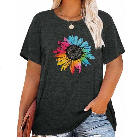 Womens plus Size Tops Casual Daisy Graphic T Shirts Short Sleeve Loose Summer Blouse