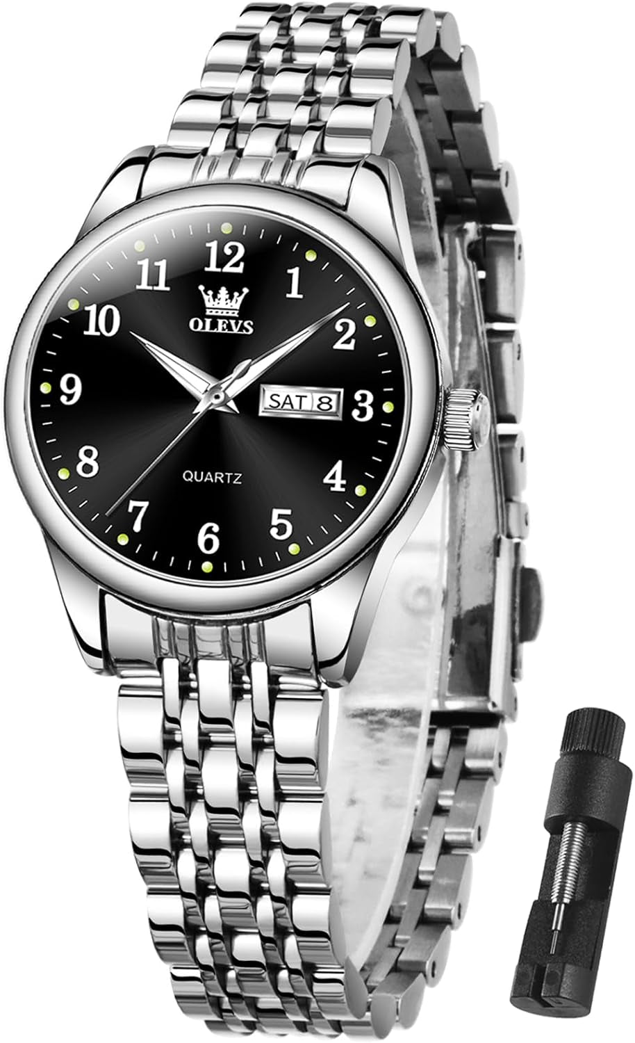 Women Watches Date and Day,Ladies Watches with Silver Gold Stainless Steel,Elegent Female for Small Wrist Watch(White/Black/Blue/Gold Face)