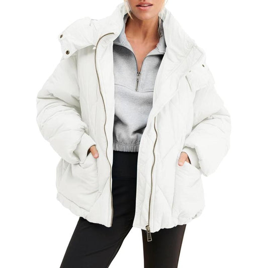 Fisace Womens Zipper Hooded Puffer Jacket Long Sleeve Winter Warm down Coats with Pocket