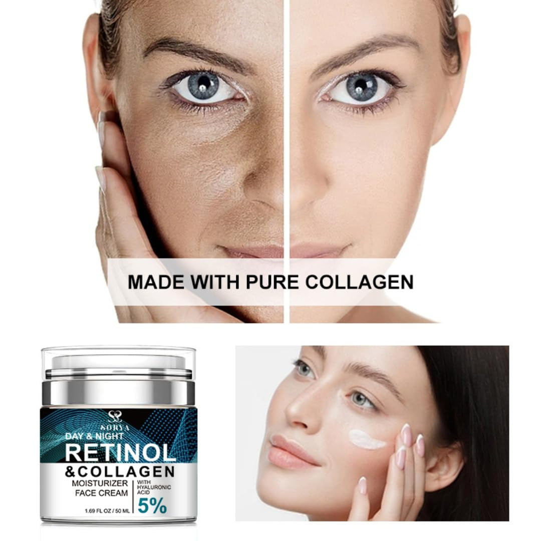 Skin Care Retinol Facial Moisturizer Hydrating with Hyaluronic Acid, Skincare Face Cream to Reduce Wrinkles Powerful Day and Night Anti-Aging Cream