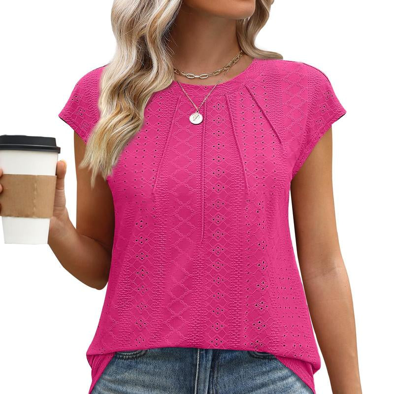 WIHOLL Womens Tops Short Sleeve Shirts Blouses for Women Dressy Casual Cap Sleeve Tops with Curved Hem
