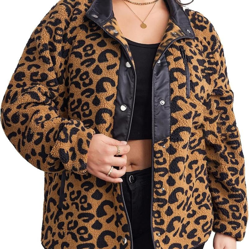IN'VOLAND plus Size Womens Fleece Jacket Western Aztec Print Long Sleeve Snap Button down Shacket with Pockets