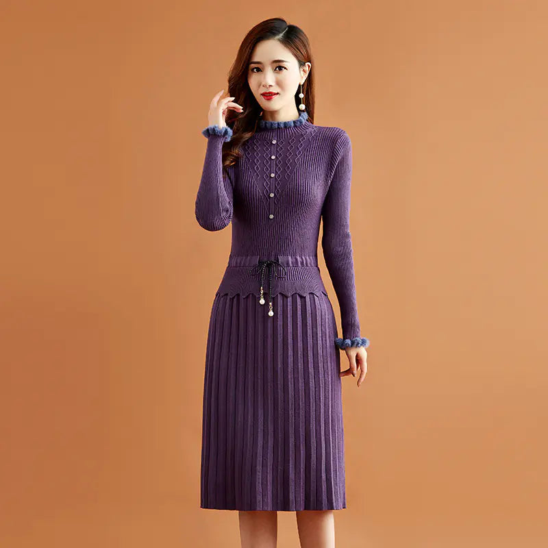 Slim Fit Knitted Sweater Dress for Women - Autumn/Winter