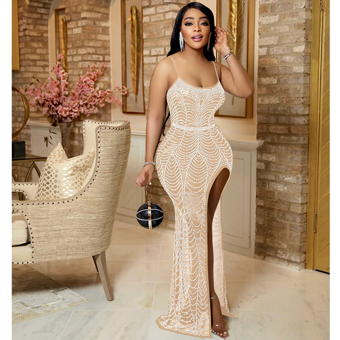 Rhinestone Sling Party Dress for Women