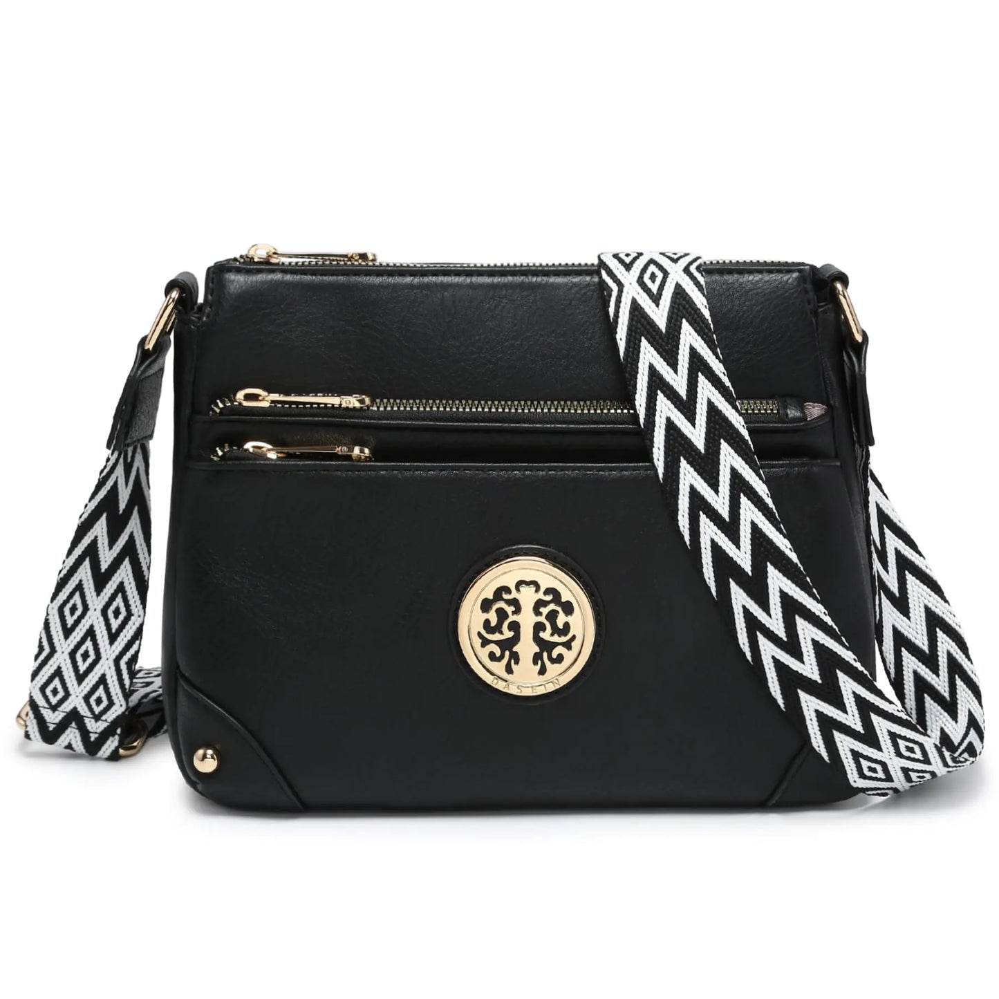 Dasein Crossbody Purses for Women Trendy Multi Pockets Shoulder Bag Medium Handbags with Guitar Strap (Black)