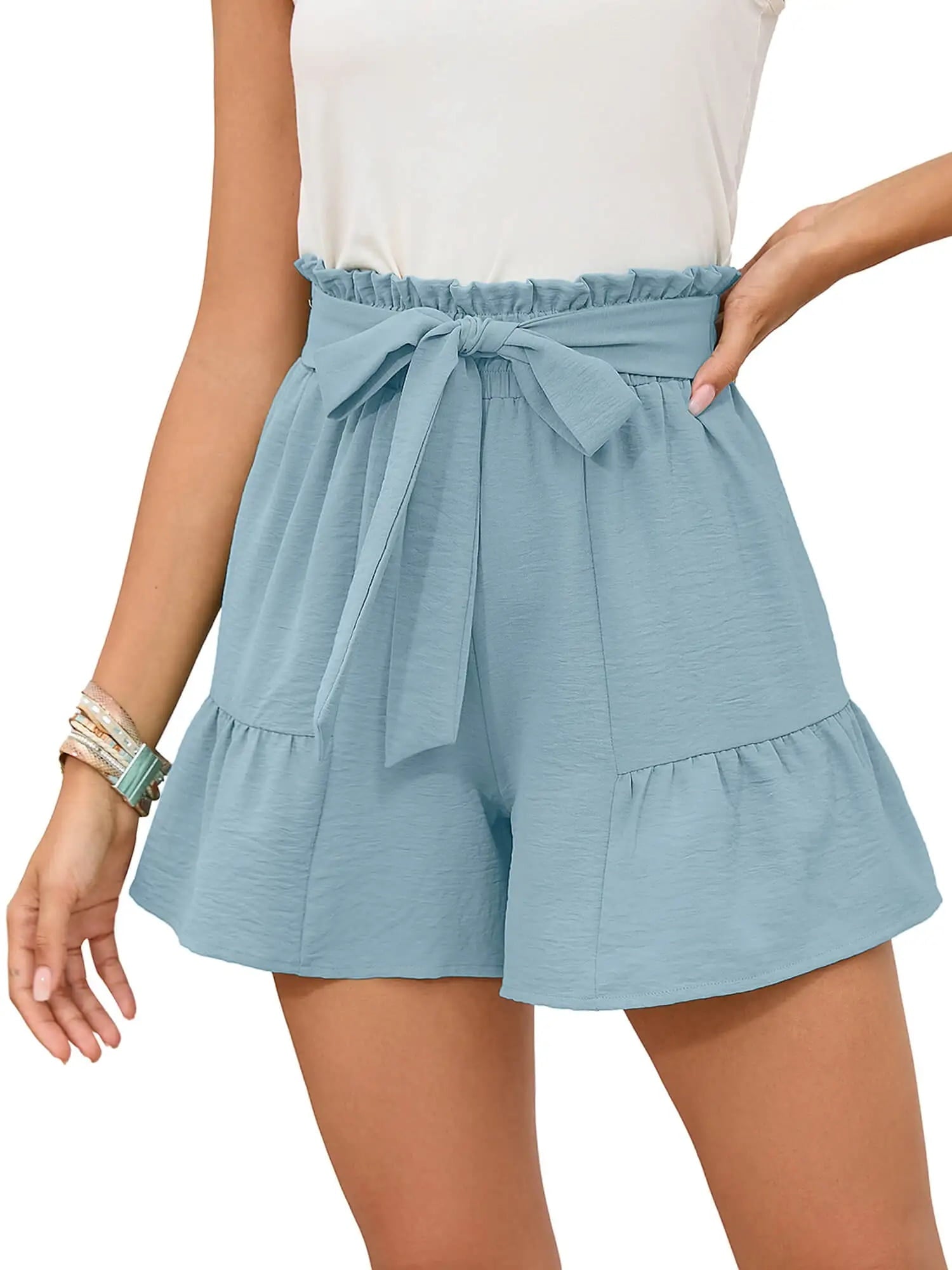 Summer High Waist Wide Leg Shorts for Womens Casual Loose Elastic Waist Lounge Beach Shorts with Pockets, US Size 2XL, Dark Blue