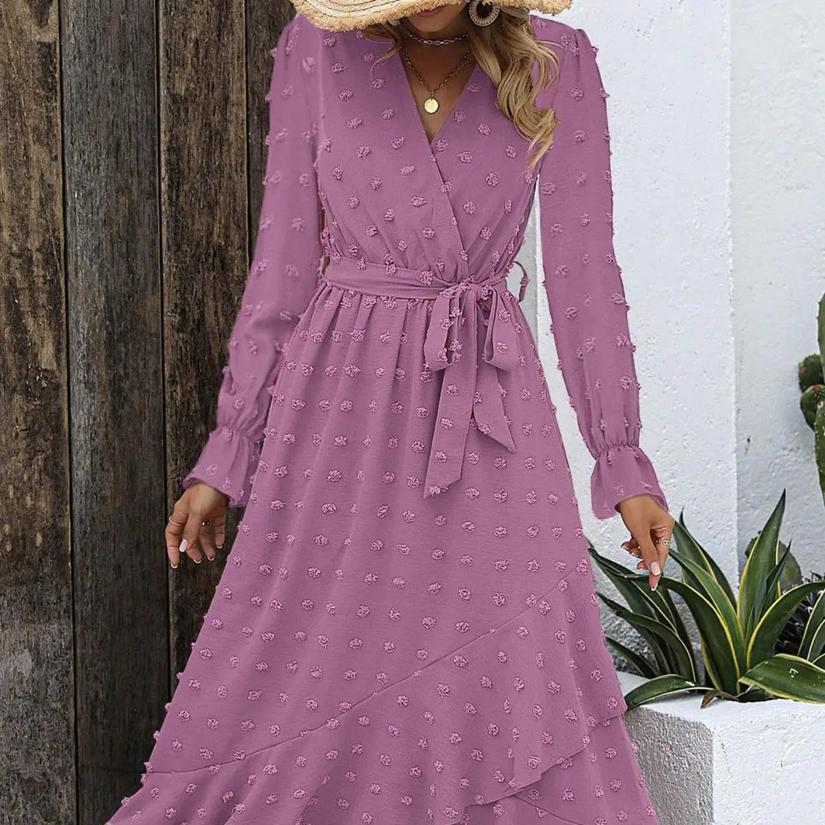 Polka Dot Long Sleeve Dress for Women - Party Wear
